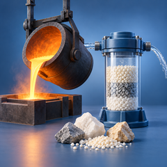 Illustration of steel casting and mineral water-filtration equipment