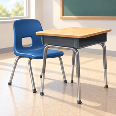 Illustration of a classroom chair and student desk